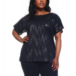 Jazz USA Black Blouse with Black Sequins Size 1X